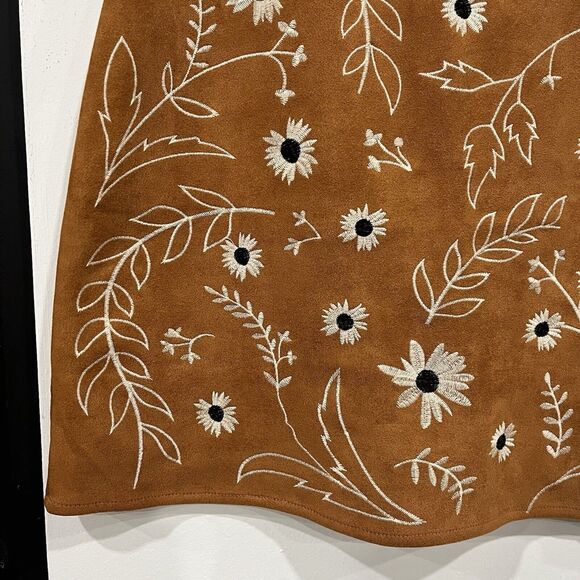 Francesca's Blue Rain Sirena Faux Suede Floral Embroidered Skirt Size Small Boho - Picture 2 of 5